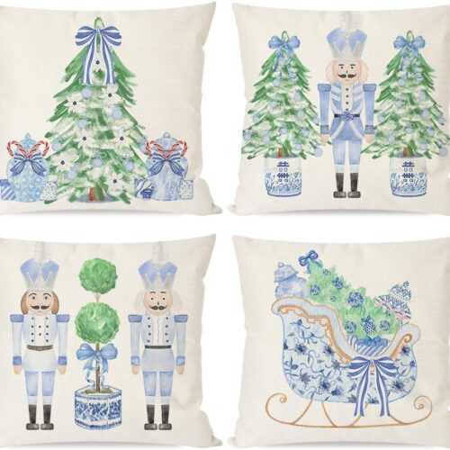 Christmas Blue and White Chinoiserie Throw Pillow Covers 18x18 Inch