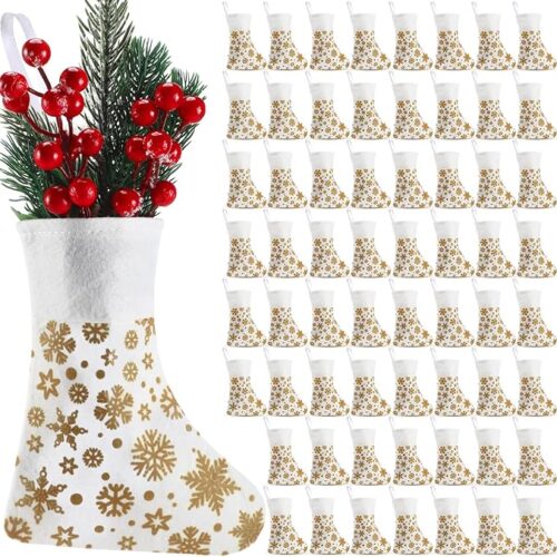 60 Pcs Mini Christmas Stockings Bulk Snowflake Stockings