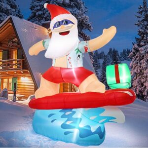 6.5FT Christmas Santa Claus Inflatables Outdoor Decoration Surfing Santa
