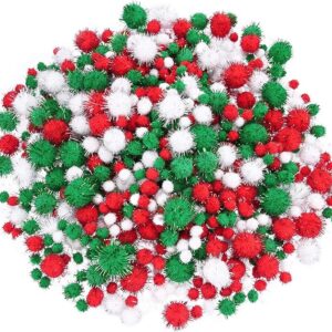 Christmas Pom Poms Pompoms Red Green White Glitter Fluffy Balls