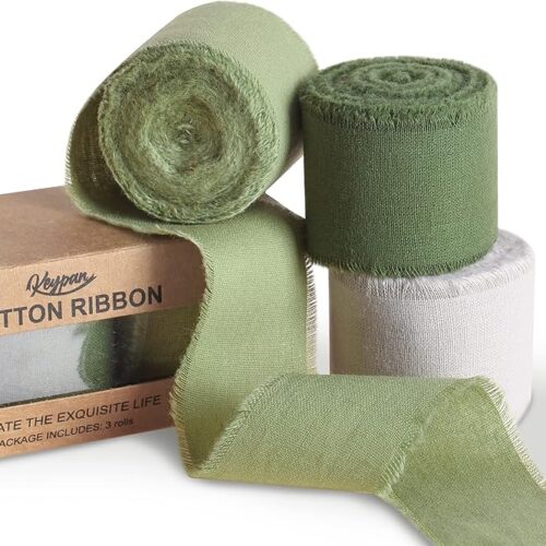 Green Ribbon 1-1/2 x 15 Yards Handmade Cotton Frayed Fringe Fabric Ribbons