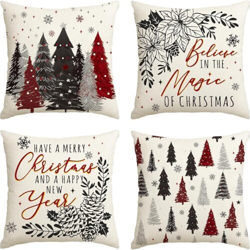 Poinsettia Snowflake Eucalyptus Throw Pillow Covers, 18 x 18 Inch
