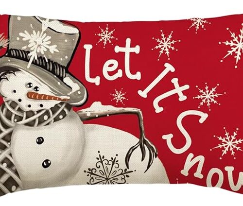 Christmas Let It Snow Winter Red Throw Pillow Cover, 12 x 20 Inch