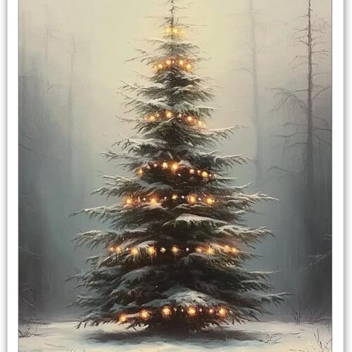 Vintage Christmas Wall Art Christmas Pine Tree Poster Canvas Prints