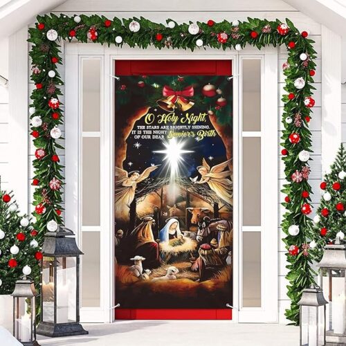 Jesus Nativity Scene Christmas Fabric Door Decoration Porch Sign