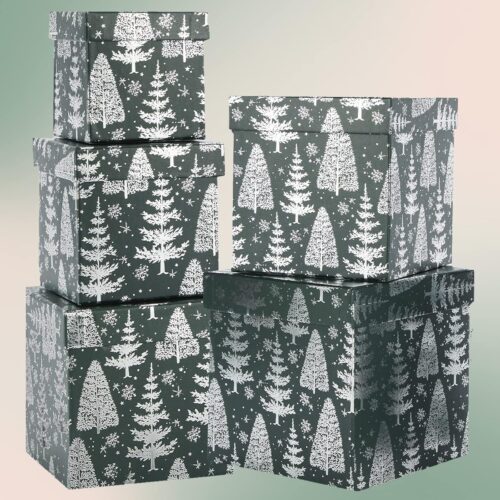5Pcs Green Christmas Gift Box Set with Lid, Assorted Size