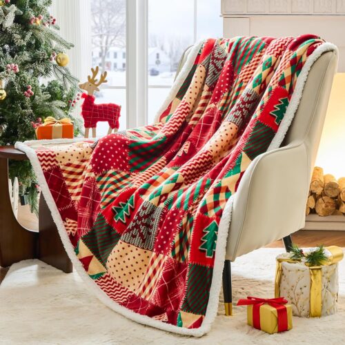 Christmas Throw Blanket, Winter Holiday Sherpa Fleece Blanket 50" X 60"