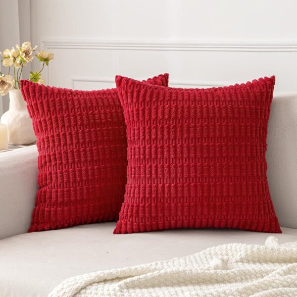 Pack of 2 Red Corduroy Decorative Christmas Pillow Covers 18x18 Inch 1