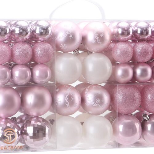 1 86-Pack Assorted Multi-Sized Shatterproof Pink Christmas Ball Ornaments Set