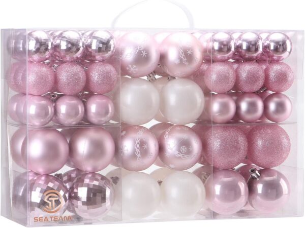 86-Pack Assorted Multi-Sized Shatterproof Pink Christmas Ball Ornaments Set 1