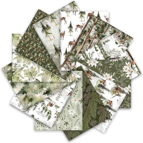 12Pcs Watercolor Forest Cotton Fabric Bundles 18 x 22 Inch