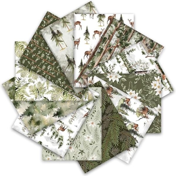 12Pcs Watercolor Forest Cotton Fabric Bundles 18 x 22 Inch 1