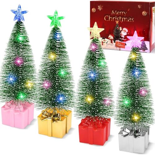 1 Mini Christmas Tree with Lights, 4 Pack Tabletop Christmas Tree with LED Lights