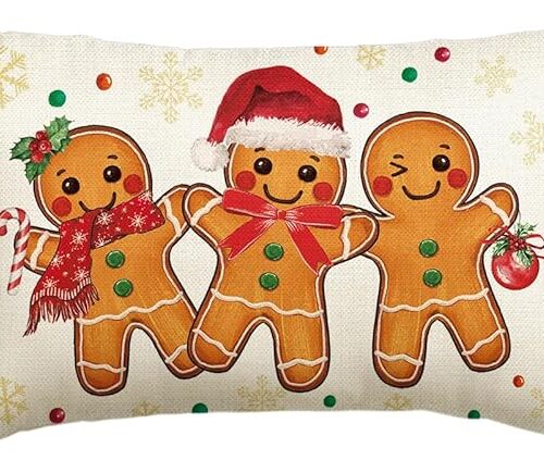 1 Christmas Gingerbread Man Snowflake Throw Pillow Cover, 12 x 20 Inch