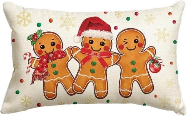 Christmas Gingerbread Man Snowflake Throw Pillow Cover, 12 x 20 Inch 1