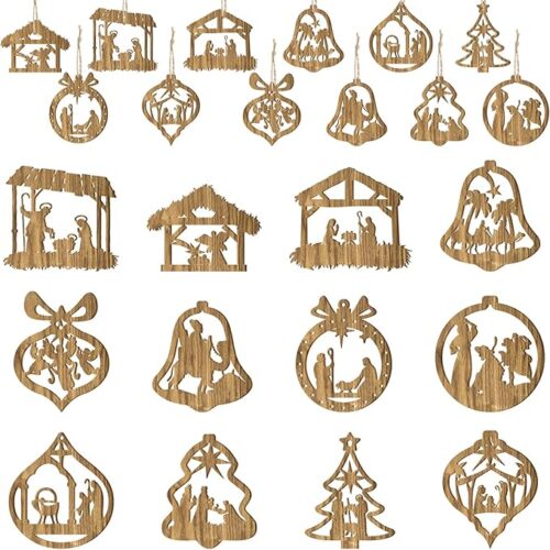 1 24 Pieces Christmas Nativity Scene Christian Ornaments Wooden Hanging Ornament