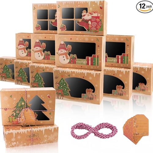 1 Christmas Eve Pastry Boxes with Ribbons and Tags for Xmas Party Supplies