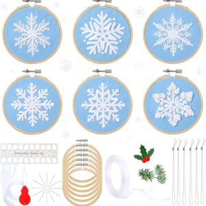 6 Sets Winter Christmas Embroidery Kit for Beginners Snowflakes Cross