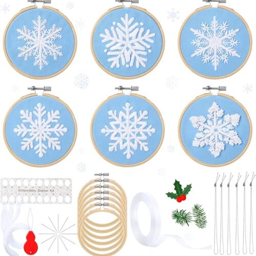 1 6 Sets Winter Christmas Embroidery Kit for Beginners Snowflakes Cross