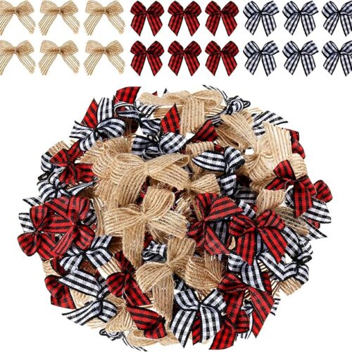 60 PCS Christmas Mini Plaid Bows Burlap Bows