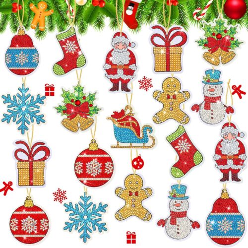 1 20 Pieces Christmas Diamond Art Ornaments Tags 5d DIY Diamond Painting Keychains Kit