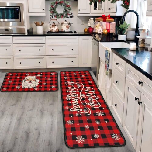 1 Christmas Kitchen Rugs and Mats Set of 2, Christmas Decorations