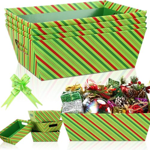 1 12 Pcs Christmas Baskets for Gift 8x10 Inch Empty Cardboard Baskets Bags Bulk with Handles