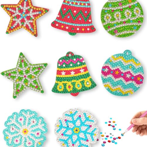 1 8pcs DIY Magnet & Diamond Art Christmas Ornaments for Kids Set