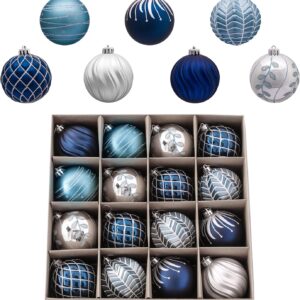 Christmas Ornaments Set, 16ct Navy Blue and Silver Shatterproof