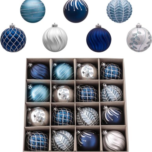 1 Christmas Ornaments Set, 16ct Navy Blue and Silver Shatterproof