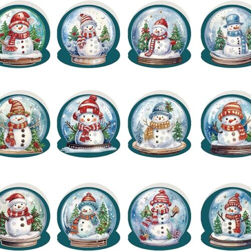 1 12Pcs Christmas Diamond Painting Art Greeting Cards Snowman