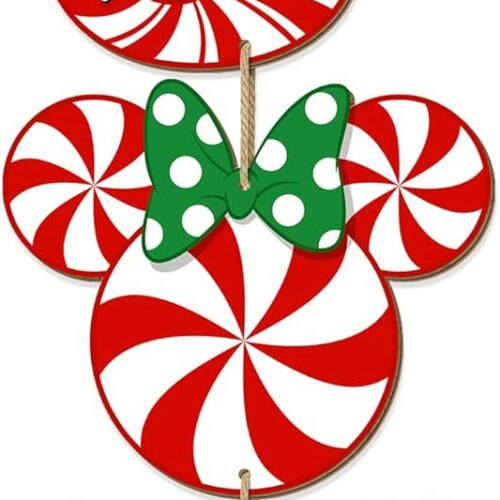 1 3 Pieces Christmas Joy Door Sign Decorations, Peppermint Candy Mouse Shaped Wreath