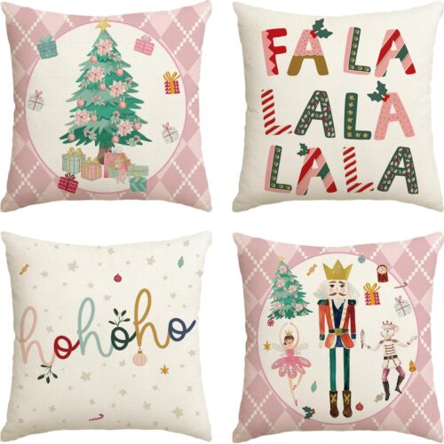 1 Merry Christmas Nutcracker Pink Throw Pillow Covers, 18 x 18 Inch Set of 4