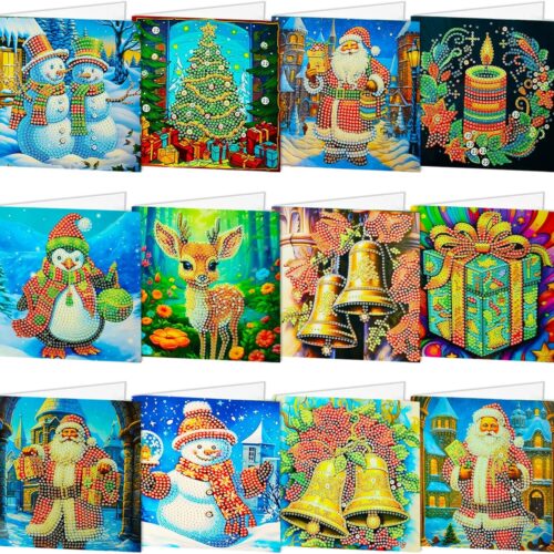 1 12 Pack Christmas Painting Kits, 5d Diamond Greeting Card