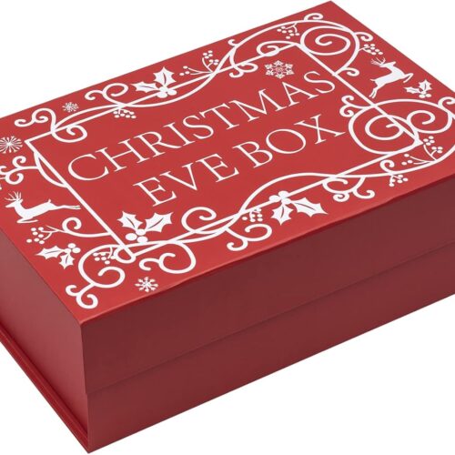 1 Pcs Christmas Gift Box with Lid - 13.3 x 9 x 4 Inches Red and White Christmas Eve Box