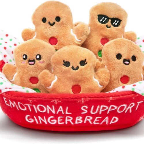 1 Emotional Support Gingerbread, 5 Gingerbread Plushies with Carrying Basket