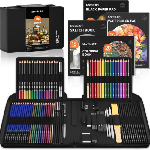 1 116 PCS Drawing Kit, Professional Drawing Supplies with Sketch, Charcoal, Colored, Graphite, Pastel Pencils & Sticks