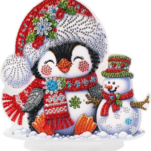 DIY Tabletop Diamond Art Painting Kit for Christmas Penguins and Snowmen