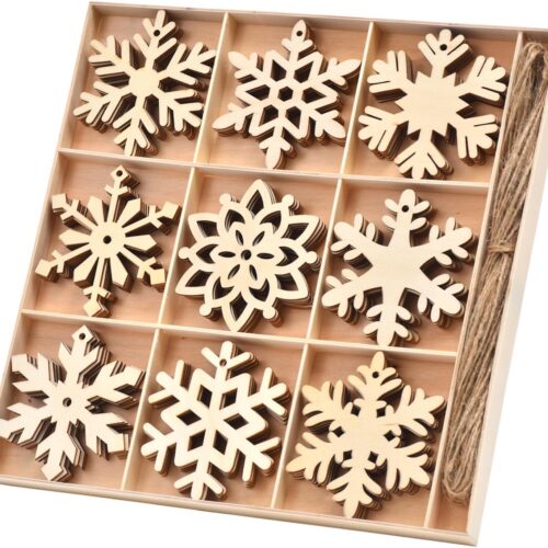 1 54PCs Unfinished Wooden Snowflakes Cutouts for DIY Christmas Decorations