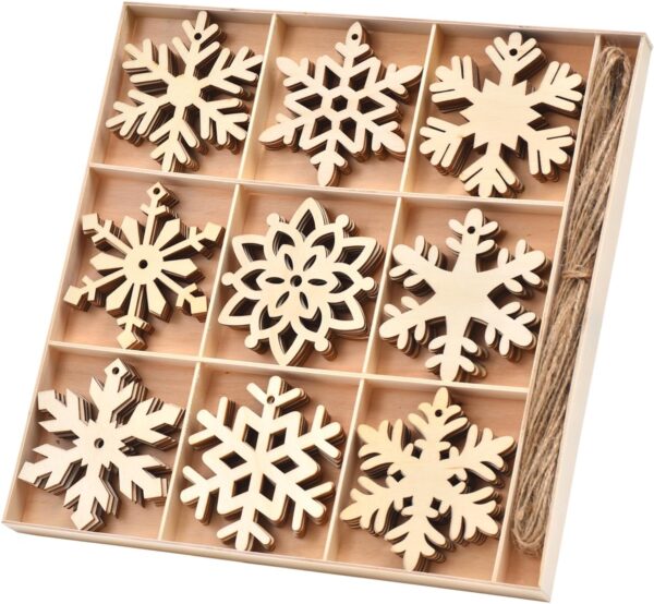 54PCs Unfinished Wooden Snowflakes Cutouts for DIY Christmas Decorations 1