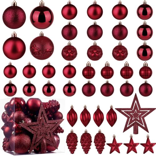1 43pcs Shatterproof Christmas Tree Decorative Hanging Ornaments with Loop
