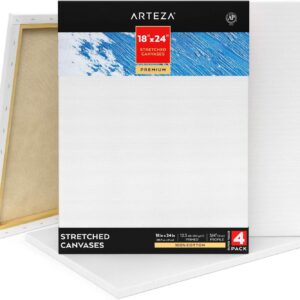 Premium Stretched Canvas, 18 x 24 Inches, Pack of 4, Blank White Canvas Boards