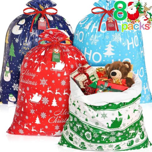 8 PCS Extra Large Christmas Gift Bags With Tags & Strings, 44"X36"