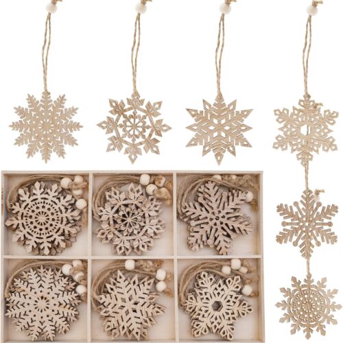 1 24pcs Wooden Snowflakes Ornaments Rustic Hanging Wood, 3inch