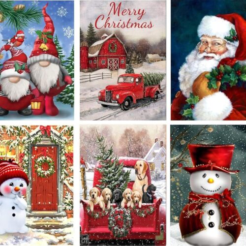 6 Pack Christmas Diamond Art DIY 5D Full Round Drill Crystal Rhinestone 11.8x15.7 in