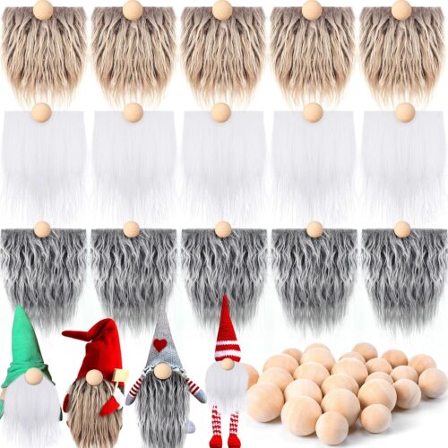 1 15 Pcs Gnome Beards for Crafting Faux Fabric Precut Gnomes Beards Handmade 30 Pieces Wood Balls