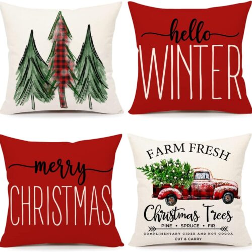 1 Red Christmas Pillow Covers 18x18 Set of 4