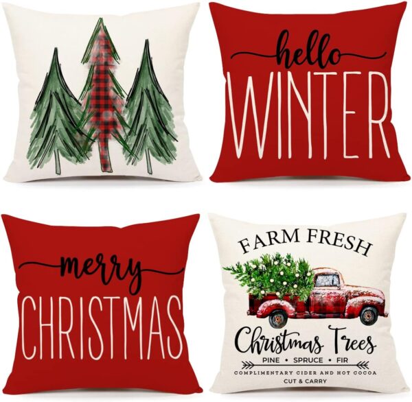 Red Christmas Pillow Covers 18x18 Set of 4 1