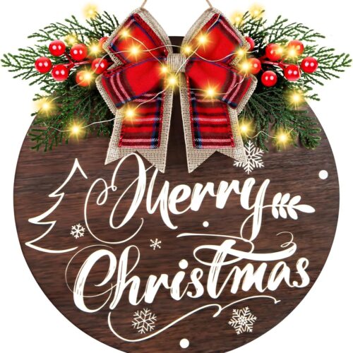 1 Christmas Door Sign with 30 LED Lights, Lighted Christmas Wreaths