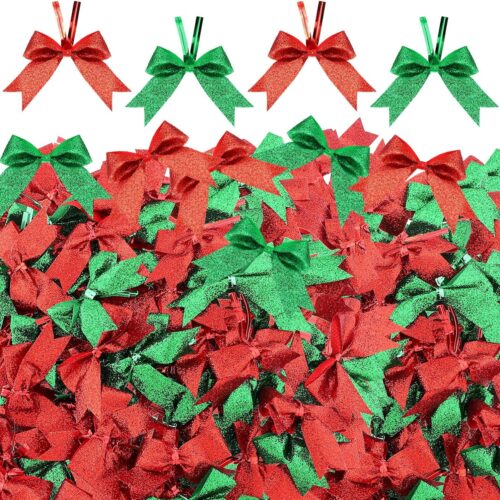 1 100 Pieces 2 Inch Christmas Ribbon Bows Glitter Twist Tie